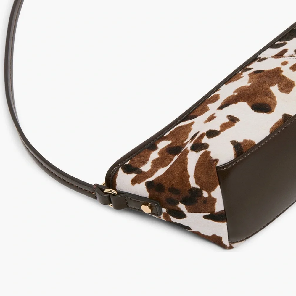 Savaii Cow Print Calf Hair Baguette Shoulder Bag NWT